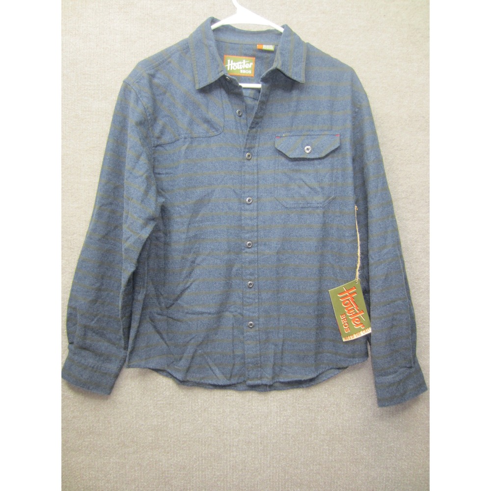 Howler Bros Harkers Flannel Shirt Mens Small Blue Olive Stripe Button Down NWT